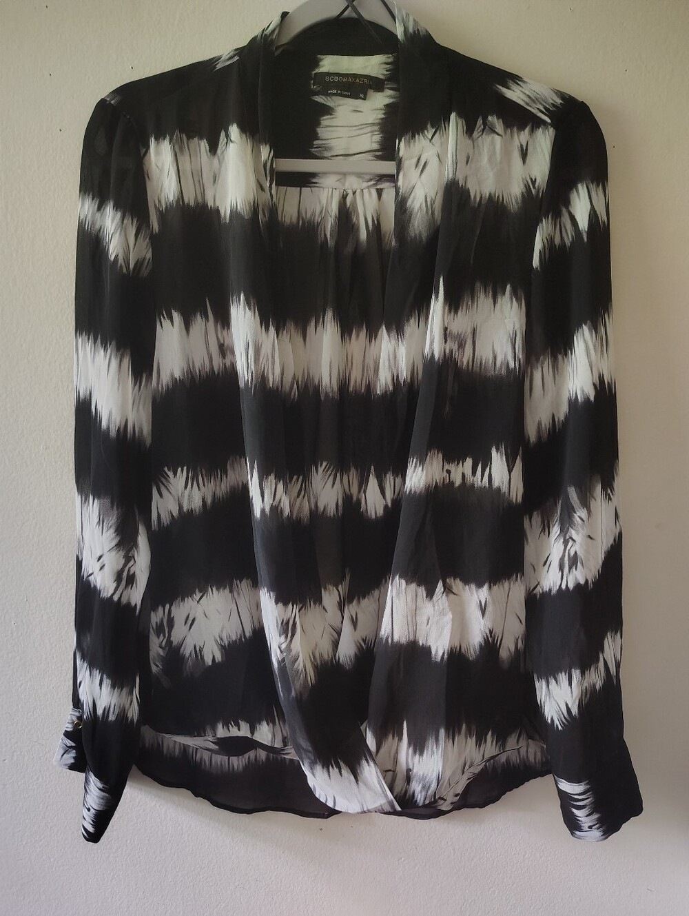 BCBG Deep V Neck Wrap Top XL Y2K Glam Club Sheer Minimalist Party Flowy
